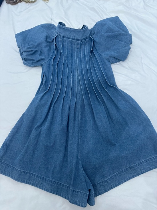 Altar'd State Light Blue Denim Romper with Tie Detail - Picture 3 of 4